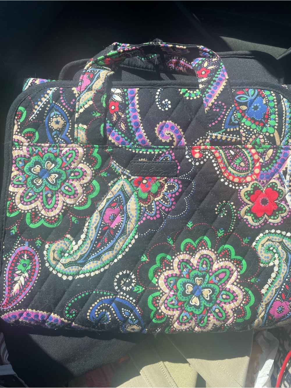 Vera Bradley Black Quilted Tote Travel Multicolor Paisley Accent Jewelry Holder